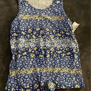 Girl's Floral Tank Top - Blue/white/yellow